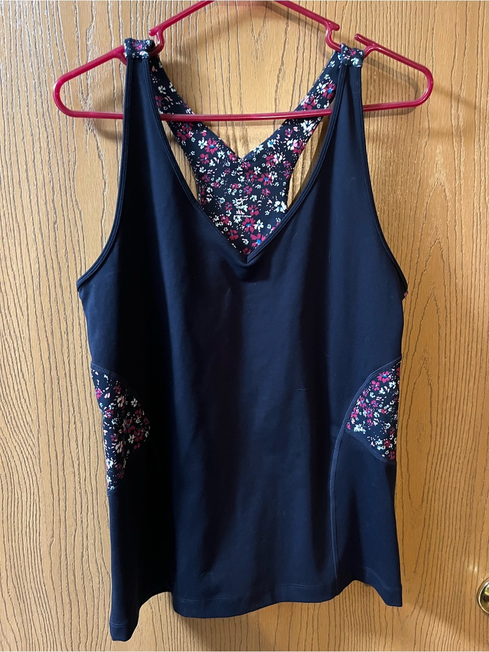 Women's Navy Tank Top with Floral Back Detail